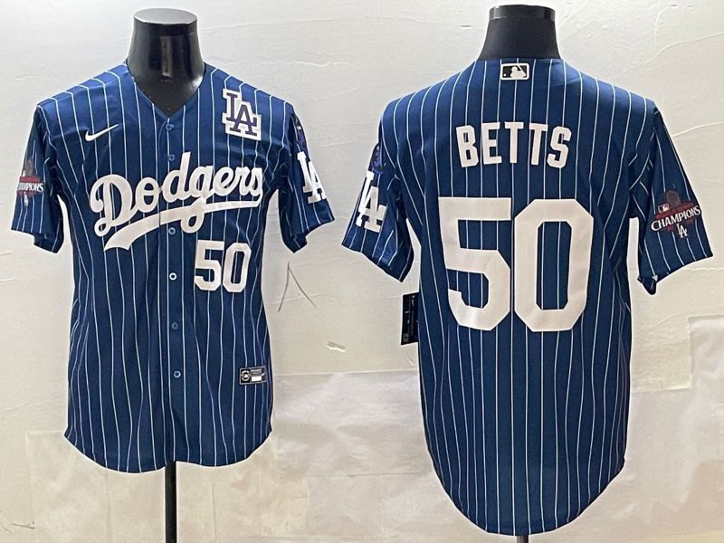 Men Los Angeles Dodgers 50 Betts Blue Stripe Game Nike 2025 MLB Jersey style 5